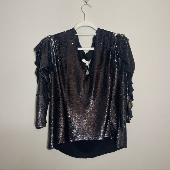 IRO Black Sequin Cold Shoulder Top NWT Size 38 (medium) - Picture 7 of 9